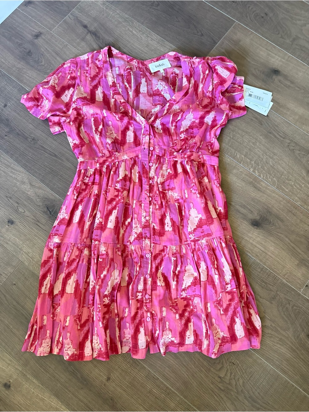 ba&sh Pink Abstract Print Button-Front Casual Dress